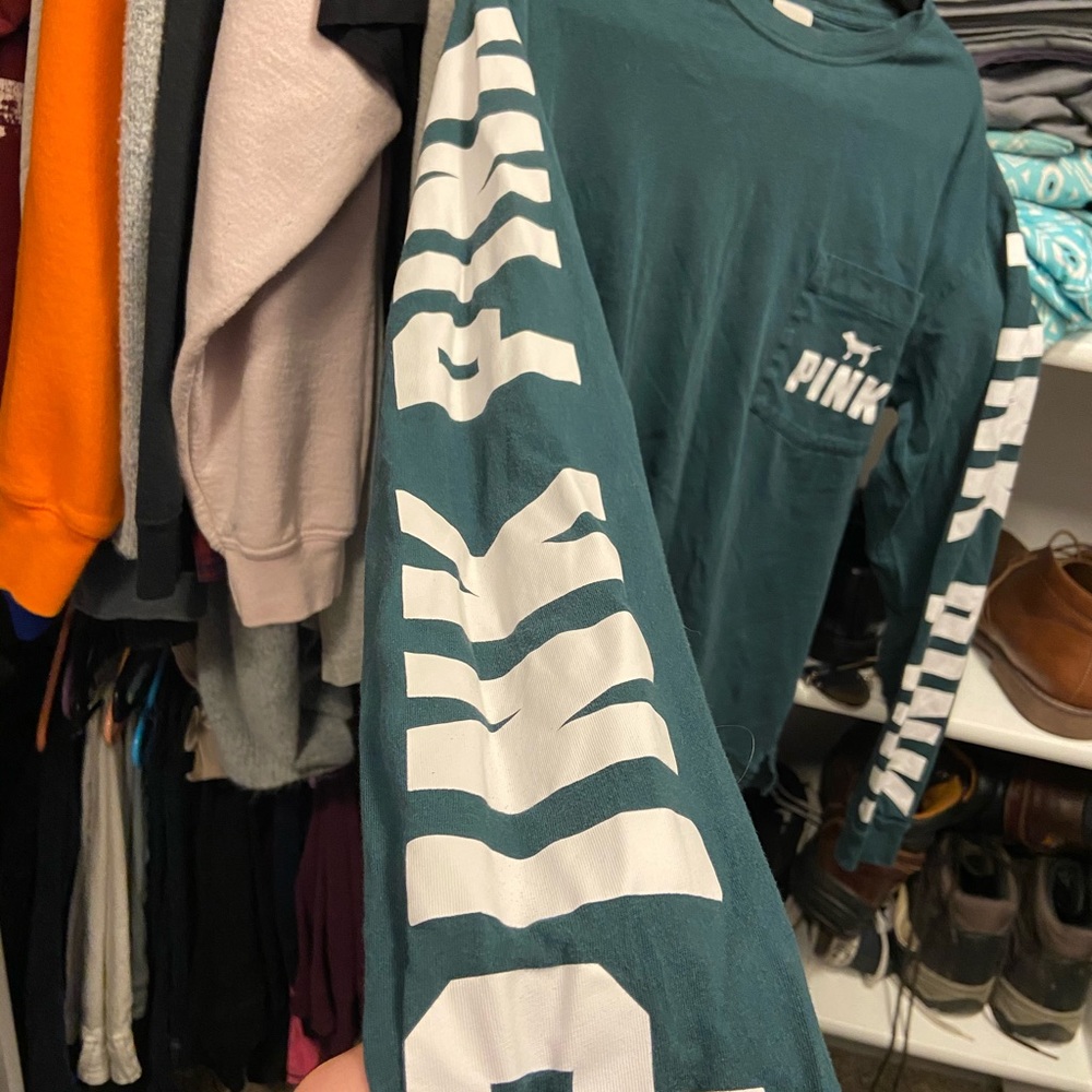 Pink Victoria Secret Green Long Sleeve Shirt